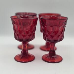 Vintage Noritake Perspective Set of 4 Ruby Red Glass Water Goblets 5" Tall